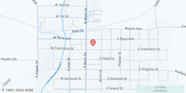 Map showing La Veta Village- Mobile Pantry at 109 E. Francisco St., La Veta, CO