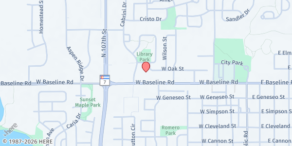 Map showing Lafayette Library Homework Center at 775 W. Baseline Rd., Lafayette, CO