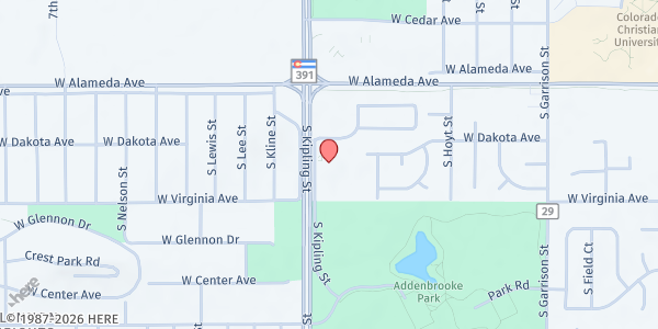 Map showing Belmar Church at 460 S Kipling St, Lakewood, CO