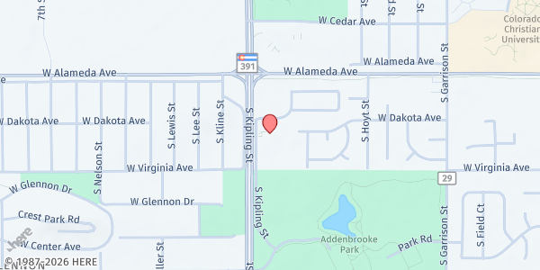 Map showing Belmar Church at 460 S Kipling St, Lakewood, CO