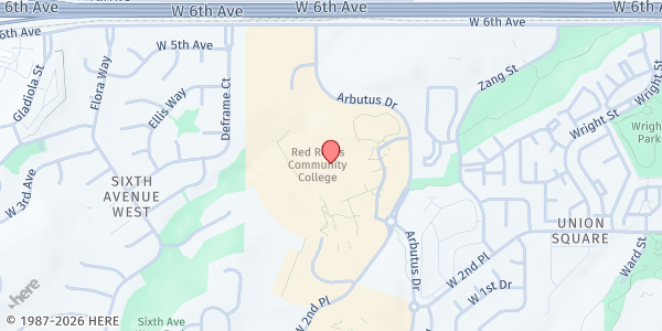 Map showing FBR Mobile Pantry - Red Rocks Community College at 13300 W. 6th Ave., Lakewood, CO