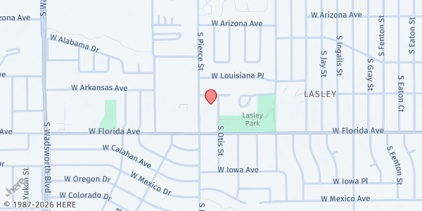 Map showing Food Bank of the Rockies Mobile Pantry - Phillips United Methodist Church at 1450 S Pierce St, Lakewood, CO