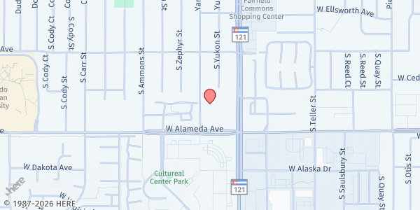 Map showing Joy's Kitchen at 220 S Yarrow St, Lakewood, CO