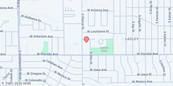Map showing Phillips United Methodist Church at 1450 S Pierce St, Lakewood, CO