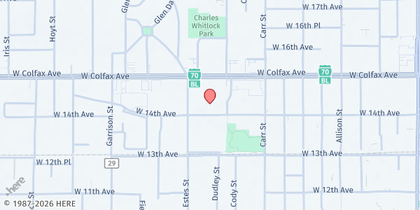 Map showing The Action Center at 8745 W 14th Ave, Lakewood, CO