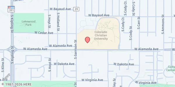 Map showing We Don't Waste - Mile Hi Church at 9077 W Alameda Ave, Lakewood, CO