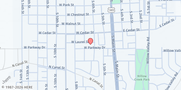 Map showing First Presbyterian Church at 1110 S 6th St, Lamar, CO