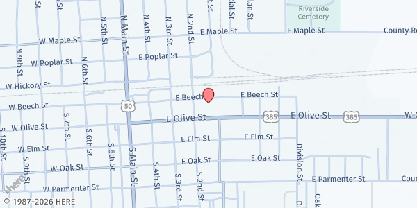 Map showing Lamar Senior Citizen Center - Food Distribution Center at 407 E Olive St, Lamar, CO