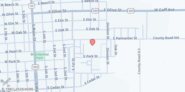 Map showing St Francis de Sales & Our Lady of Guadalupe Catholic Church at 600 E Parmenter St, Lamar, CO