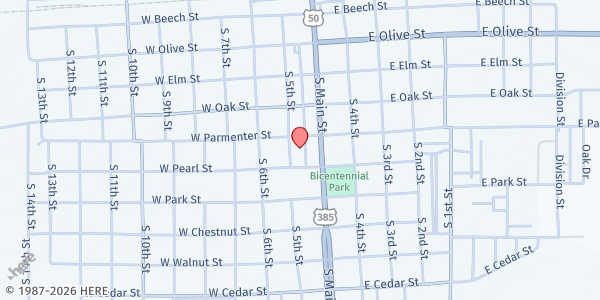 Map showing The Cornerstone Resource Center at 111 W Parmenter St, Lamar, CO