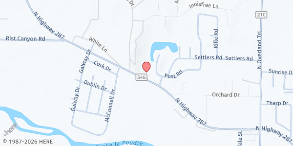 Map showing LaPorte Church Food Pantry at 3820 West County Rd 54G, LaPorte, CO