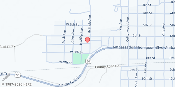 Map showing Bent County Food Endeavor at 1724 Ambassador Thompson Blvd., Las Animas, CO