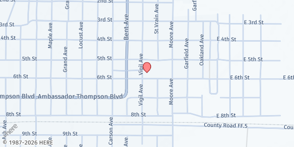 Map showing Bent County Social Services Department at 138 6th St, Las Animas, CO