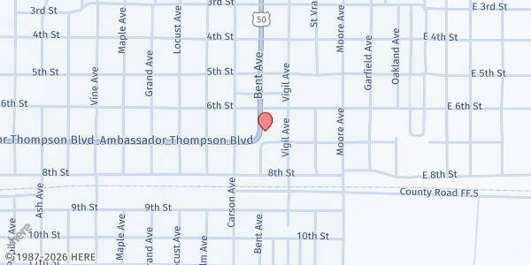 Map showing Las Animas Helping Hands at 746 Bent Ave, Las Animas, CO