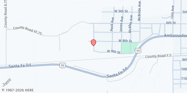 Map showing Las Animas Helping Hands - Food Distribution Center at 746 Bent Ave, Las Animas, CO