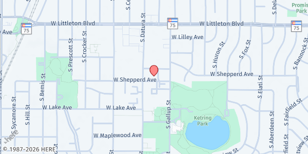 Map showing East Community Center at 5933 S. Fairfield St., Littleton, CO