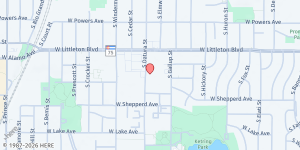 Map showing Mission Hills Life Center Food Bank at 5804 S. Datura St., Littleton, CO