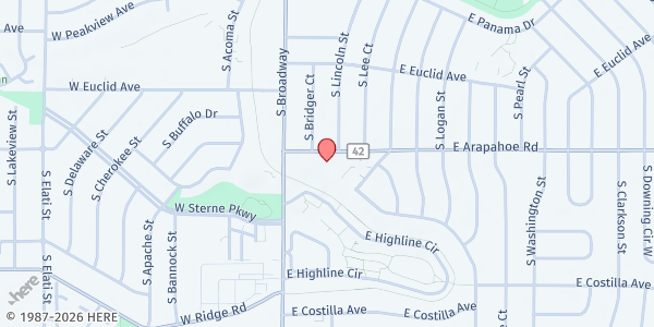 Map showing Nourish Meals on Wheels at 92 E. Arapahoe Rd., Littleton, CO