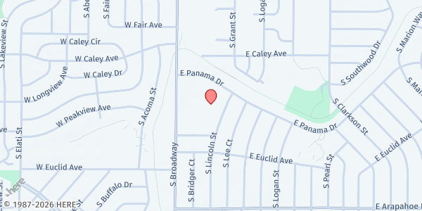 Map showing South Fellowship Church at 6560 S. Broadway, Littleton, CO