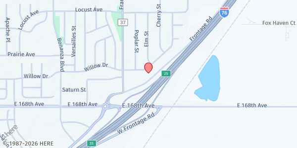 Map showing Lochbuie After Glows Senior Center at 501 Willow Dr., Lochbuie, CO
