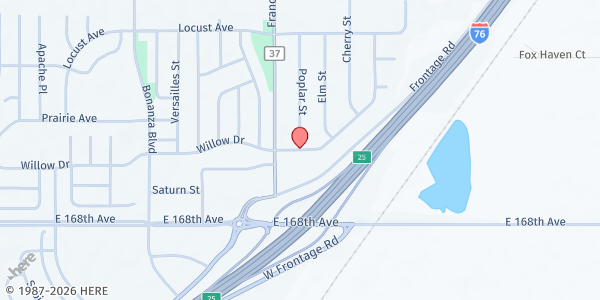 Map showing Lochbuie Mobile Pantry at 199 Willow Dr., Lochbuie, CO