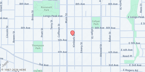 Map showing Boulder County Aids Project - Longmont at 515 Kimbark, Longmont, CO