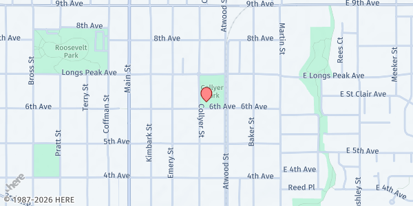 Map showing Collyer Park at 600 Collyer St., Longmont, CO
