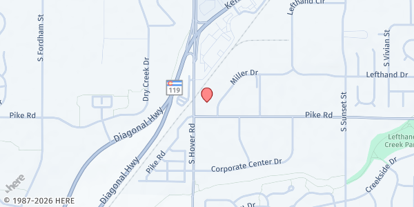 Map showing Front Range Community College Food Pantry at 2190 Miller Dr., Longmont, CO
