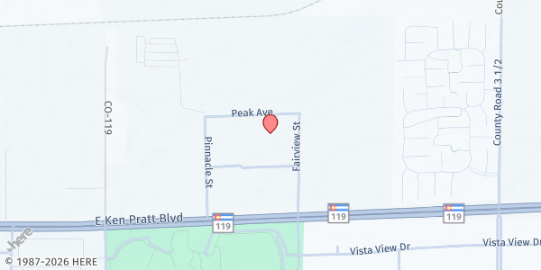 Map showing Table of Hope Food Pantry at 2950 Colorful Ave #100, Longmont, CO
