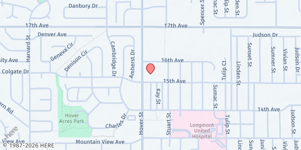 Map showing Westview Presbyterian Church at 1500 Hover St, Longmont, CO