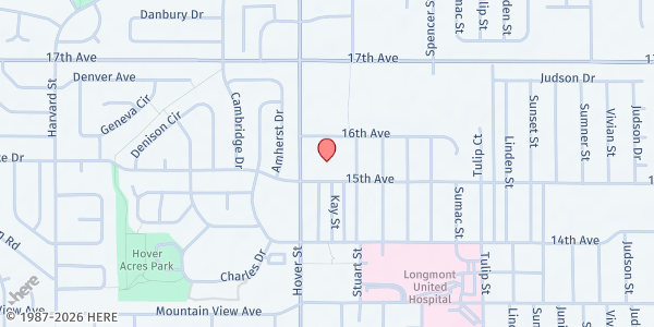 Map showing Westview Presbyterian Church (Round Pantry) at 1500 Hover St., Longmont, CO