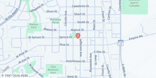 Map showing Louisville Community Food Bank at 741 Jefferson Ave., Louisville, CO