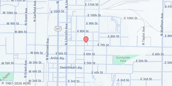 Map showing Community Of Christ at 503 E. 7th St., Loveland, CO