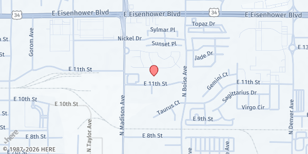 Map showing House of Neighborly Services at 1511 E. 11th St., Loveland, CO