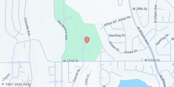 Map showing Mehaffey Park at 3285 W 22nd St, Loveland, CO