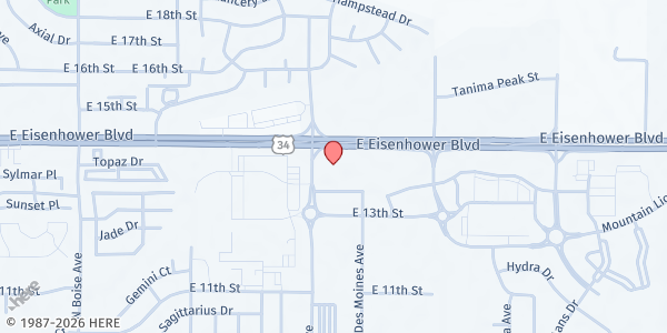 Map showing SERVE 6.8- Foundations Church at 1380 N. Denver Ave., Loveland, CO