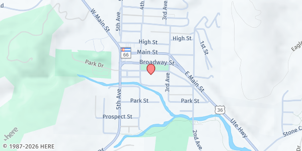 Map showing Walt Self Center at 335 Railroad Ave., Lyons, CO