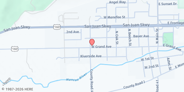 Map showing Mancos FoodShare at 680 Grand Ave, Mancos, CO