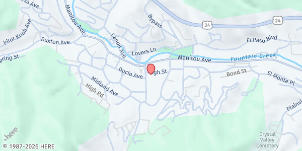 Map showing Community Congregational Church at 103 Pawnee Ave, Manitou Springs, CO