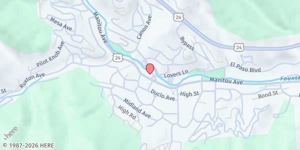 Map showing Manitou Springs Food Pantry at 808 Manitou Ave, Manitou Springs, CO