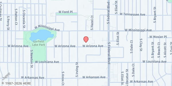 Map showing We Don't Waste - Mobile Food Market - Lalo Delgado at 3201 West Arizona Avenue, Mar Lee, CO