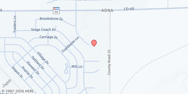 Map showing Milliken Mobile Food Pantry - Thompson River Parks & Rec at 320 Centennial Dr., Miliken, CO