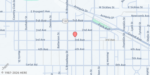 Map showing Monte Vista Food Bank at 245 Washington St, Monte Vista, CO