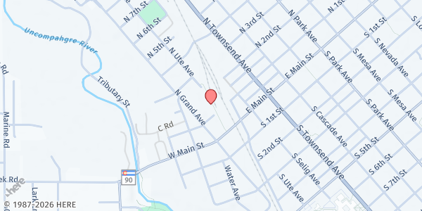 Map showing Sharing Ministries Food Bank at 49 N 1st St, Montrose, CO