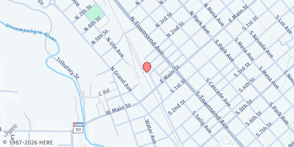 Map showing Sharing Ministries Food Bank - Food Distribution Center at 121 N Rio Grande Ave, Montrose, CO