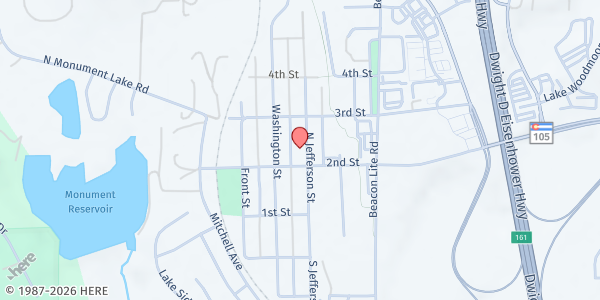 Map showing Tri-Lakes Cares at 235 North Jefferson Street, Monument, CO