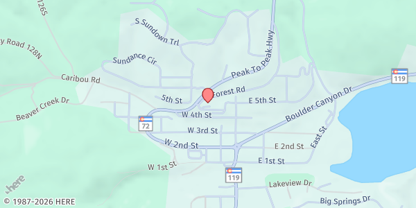 Map showing Nederland Community Center Multipurpose Room at 750 Peak to Peak Hwy., Nederland, CO