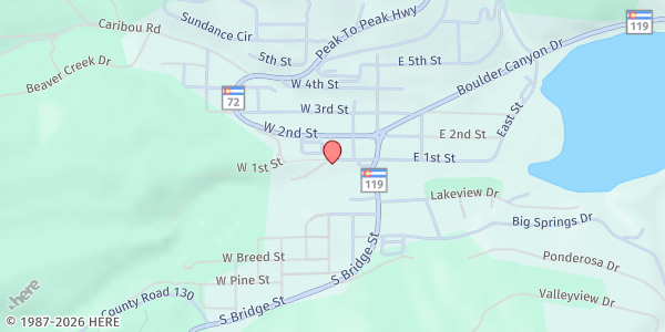 Map showing Nederland Food Pantry Community Gardens & Clothing Closet at 196 W 1st St, Nederland, CO