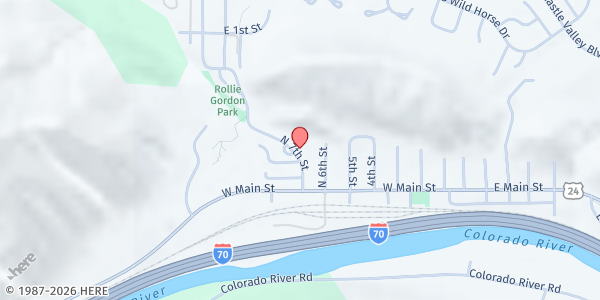 Map showing First Baptist Church of New Castle at 172 N 7th Street, New Castle, CO