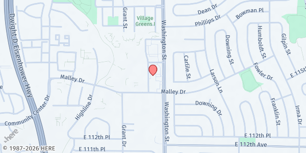 Map showing Immaculate Heart of Mary Catholic Church at 11426 Pearl St., Northglenn, CO